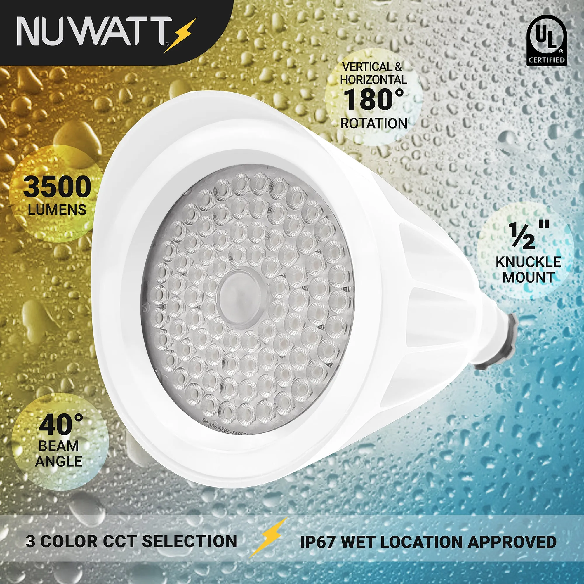 25W White Bullet Light LED Outdoor Spotlights Waterproof Landscape Lights - 3CCT 3000K-5000K - 3500LM - Knuckle Mount