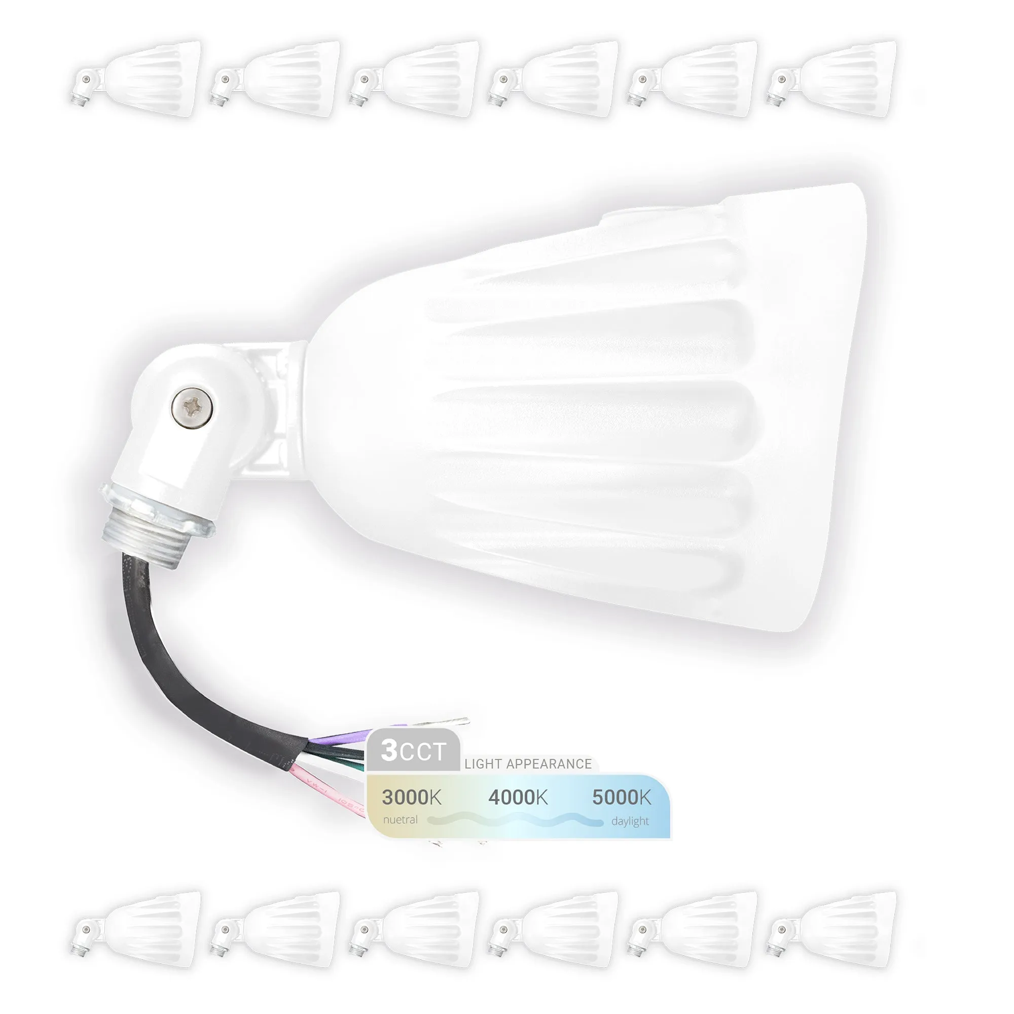 25W White Bullet Light LED Outdoor Spotlights Waterproof Landscape Lights - 3CCT 3000K-5000K - 3500LM - Knuckle Mount