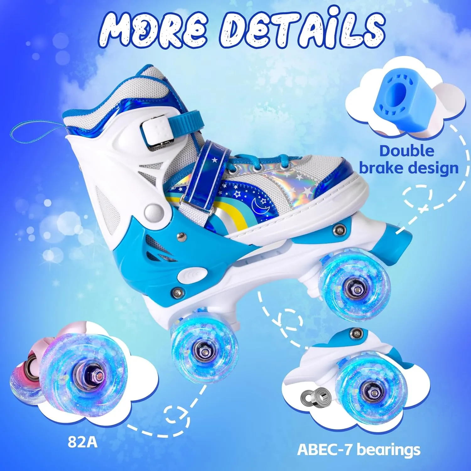 Adjustable Kids Roller Skates M Size 35-38 Blue
