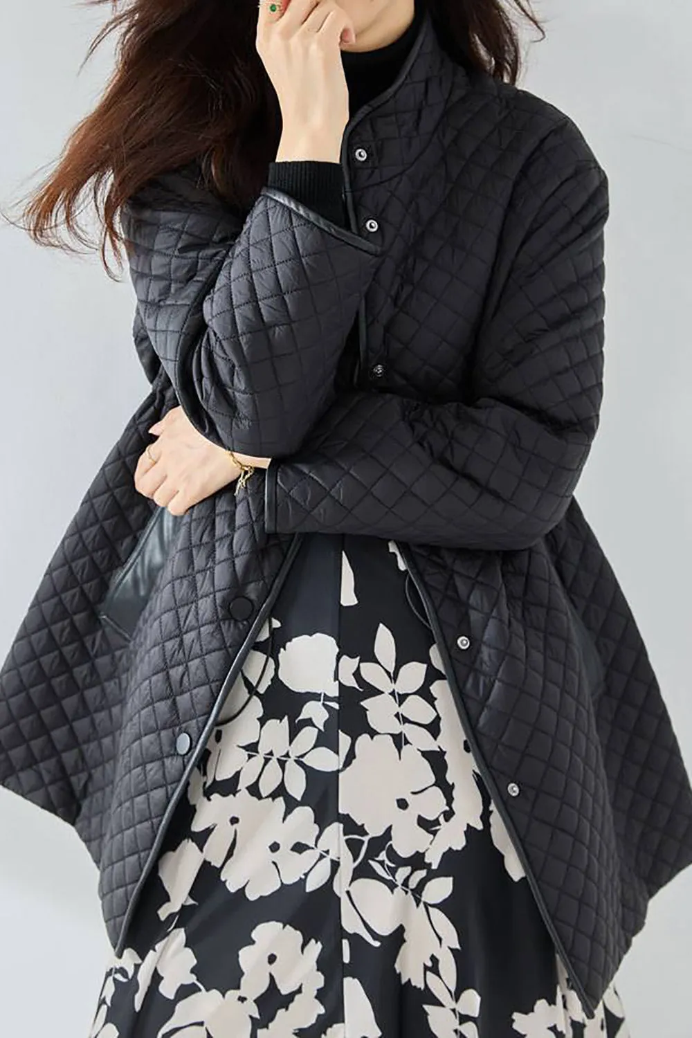 Black Button Lightweight Quilted Puffer Jacket