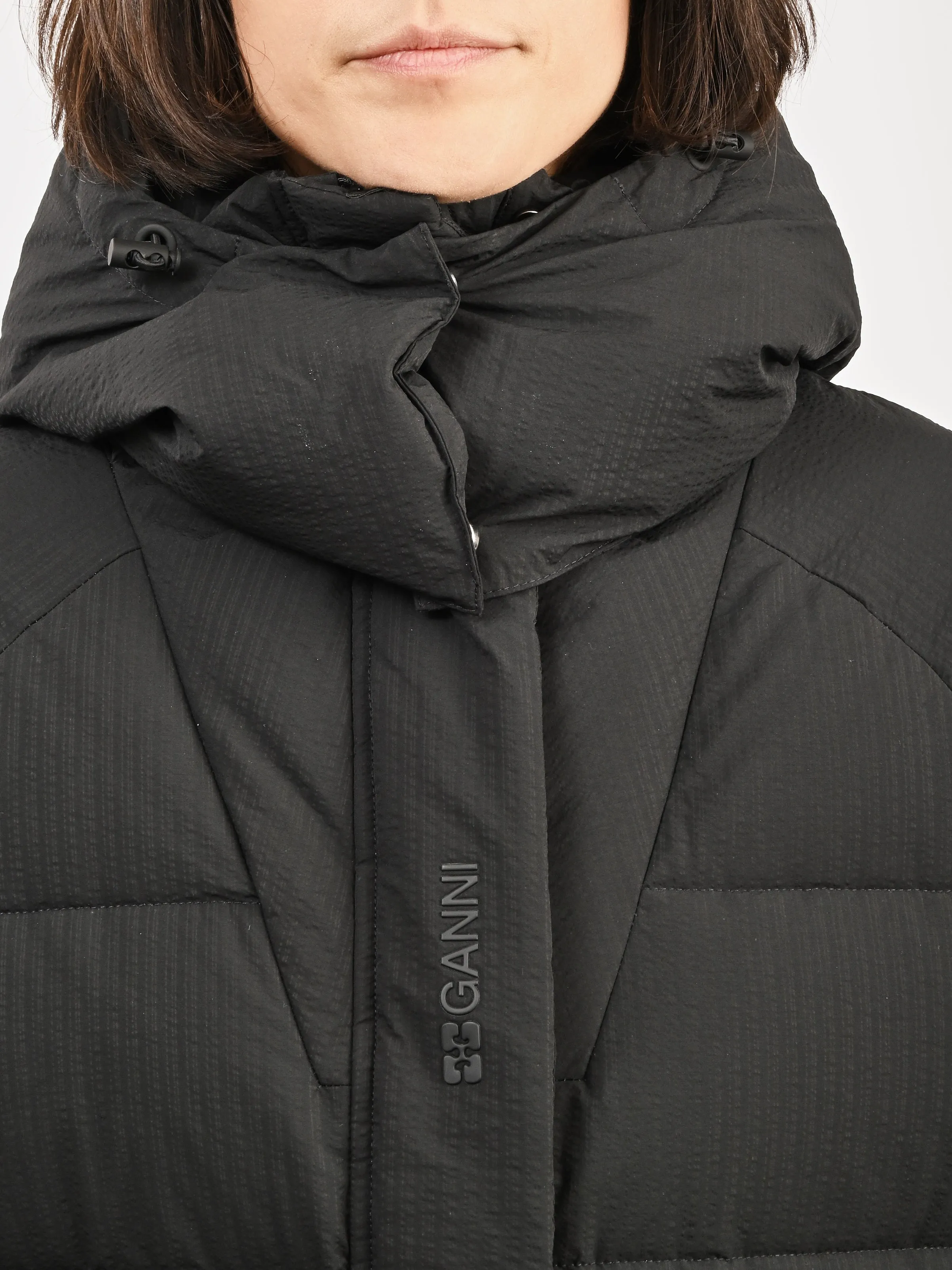 Black Tech Seersucker Puffer Coat