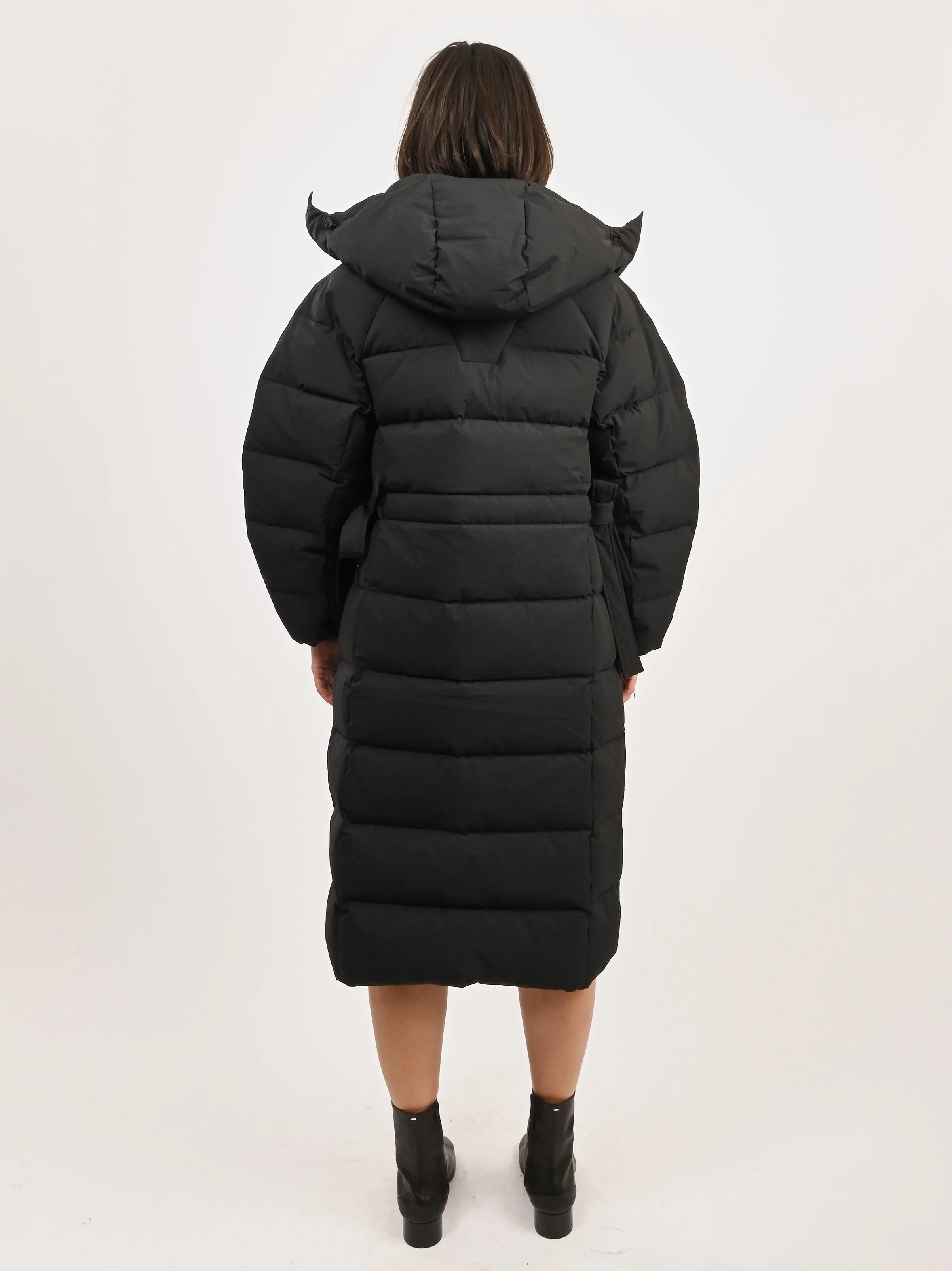 Black Tech Seersucker Puffer Coat