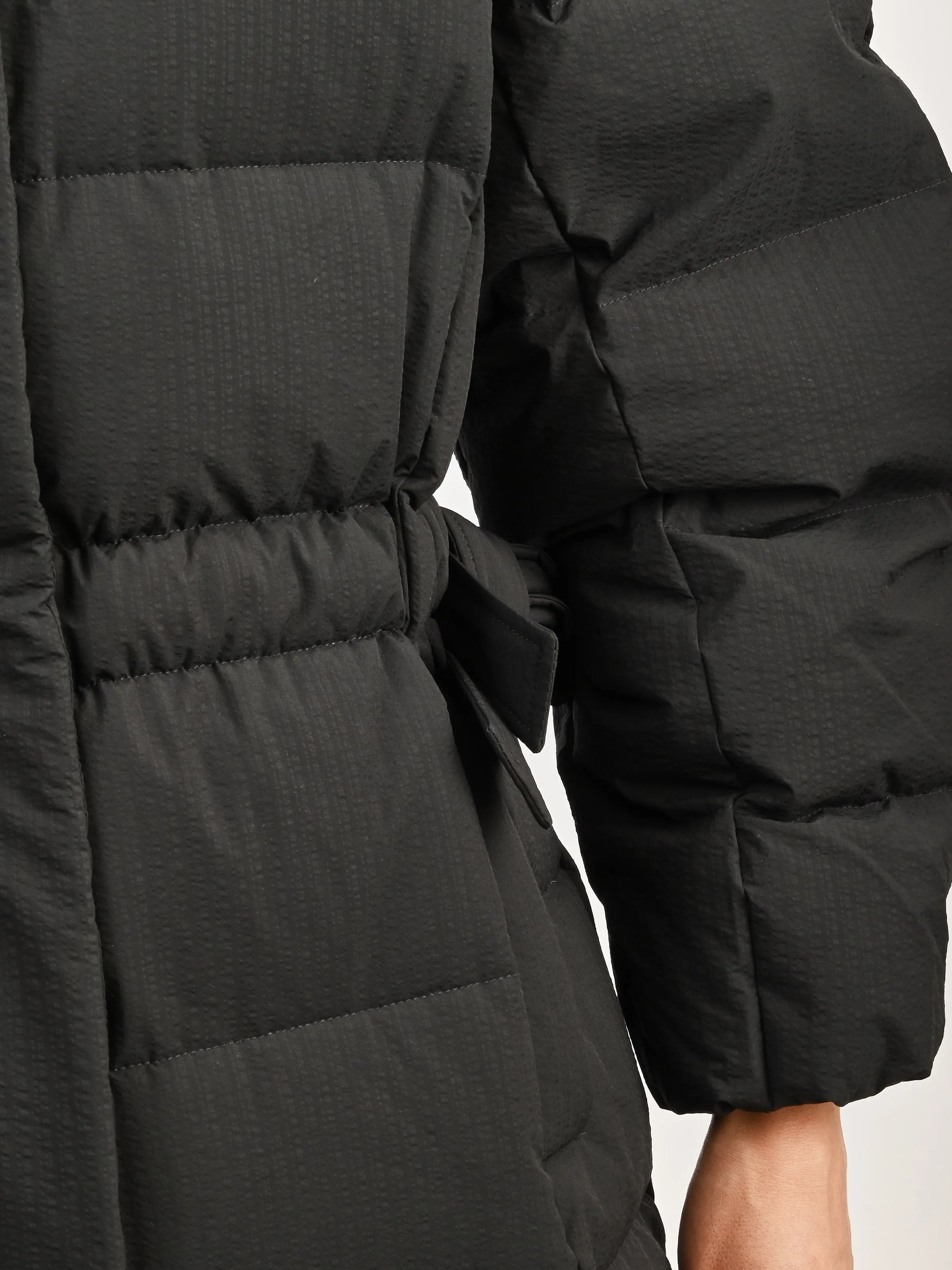 Black Tech Seersucker Puffer Coat