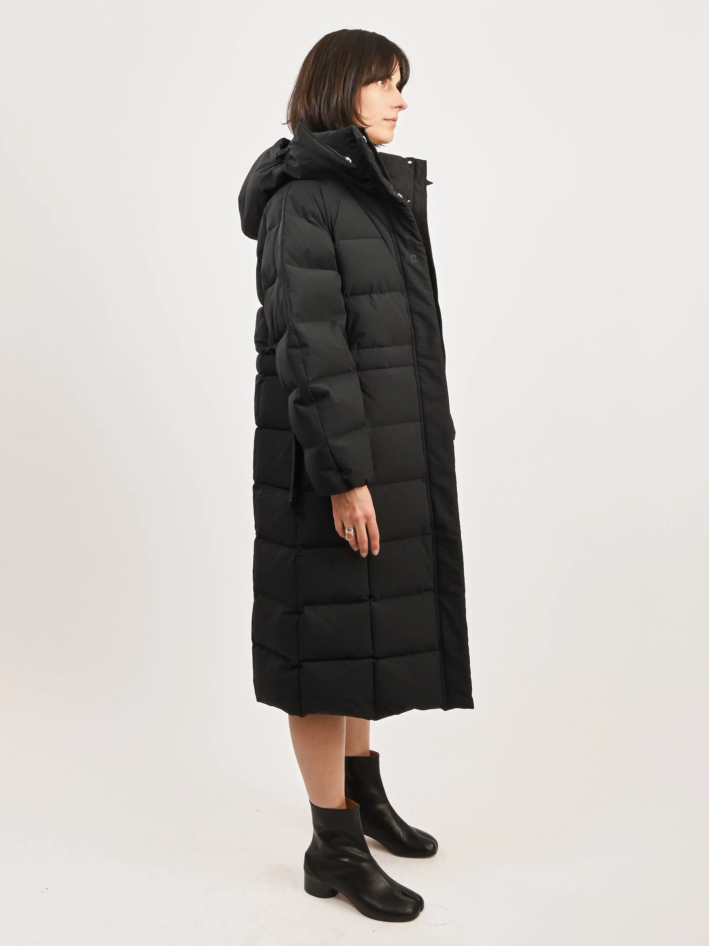 Black Tech Seersucker Puffer Coat