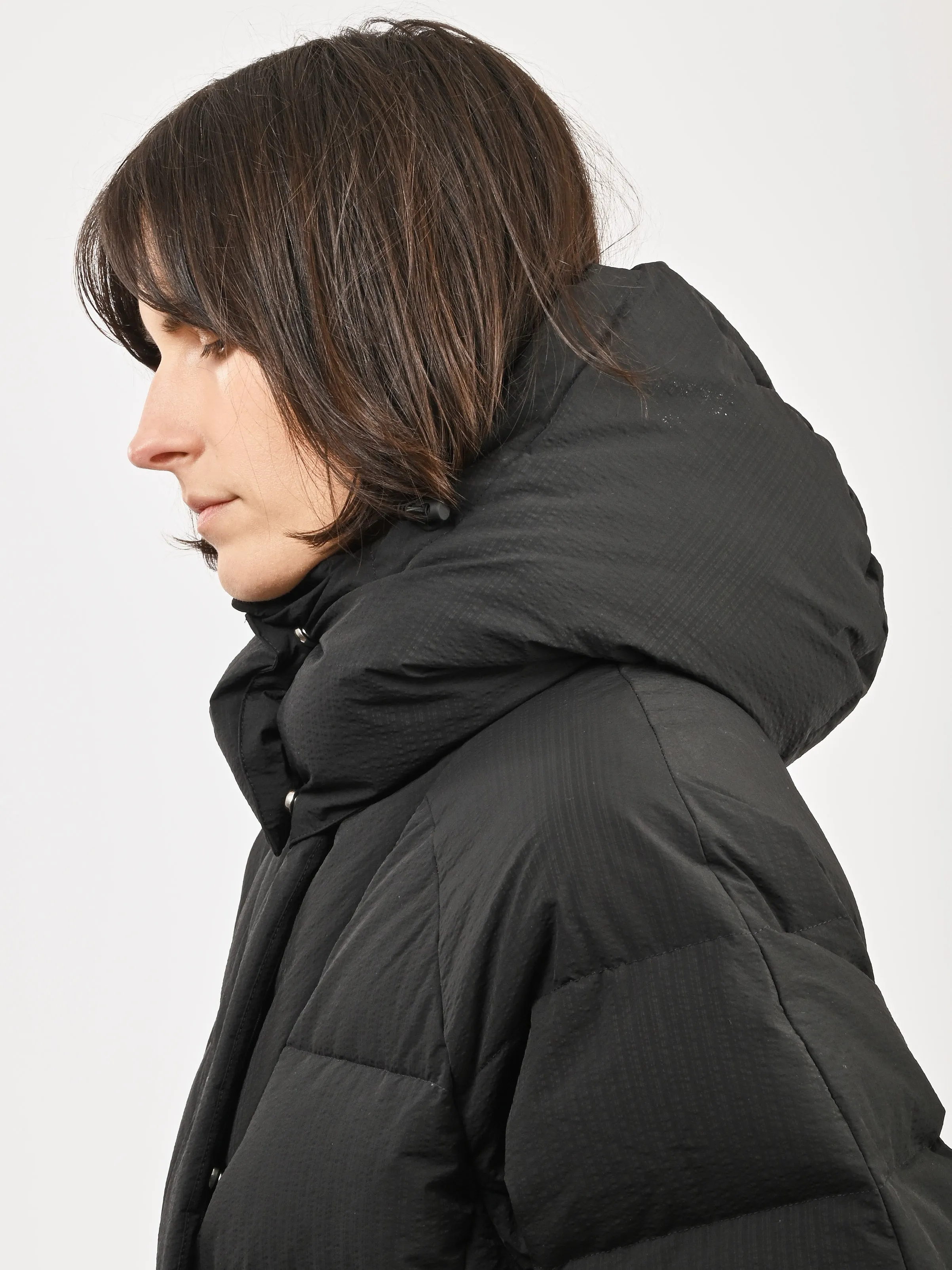 Black Tech Seersucker Puffer Coat