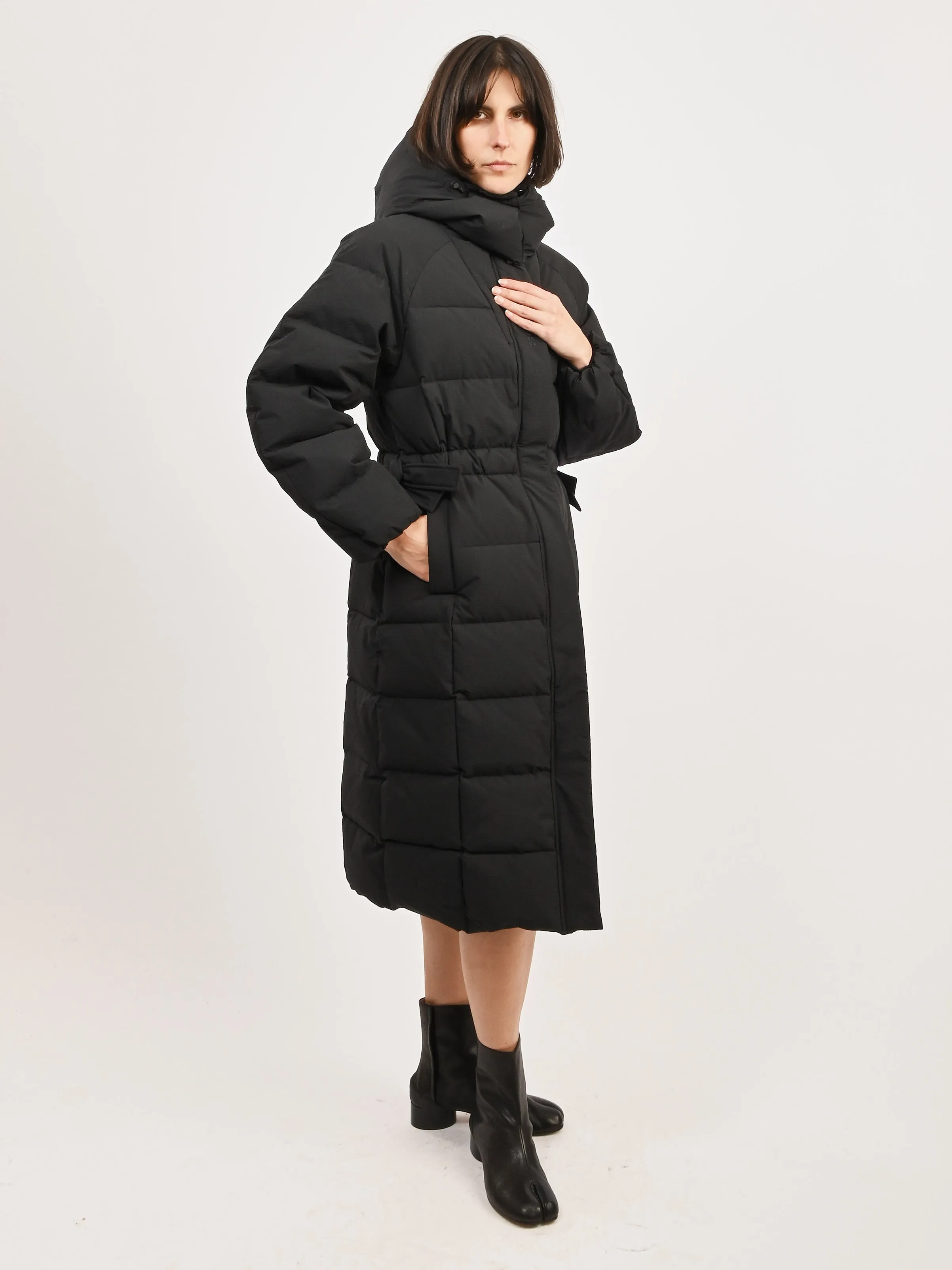 Black Tech Seersucker Puffer Coat