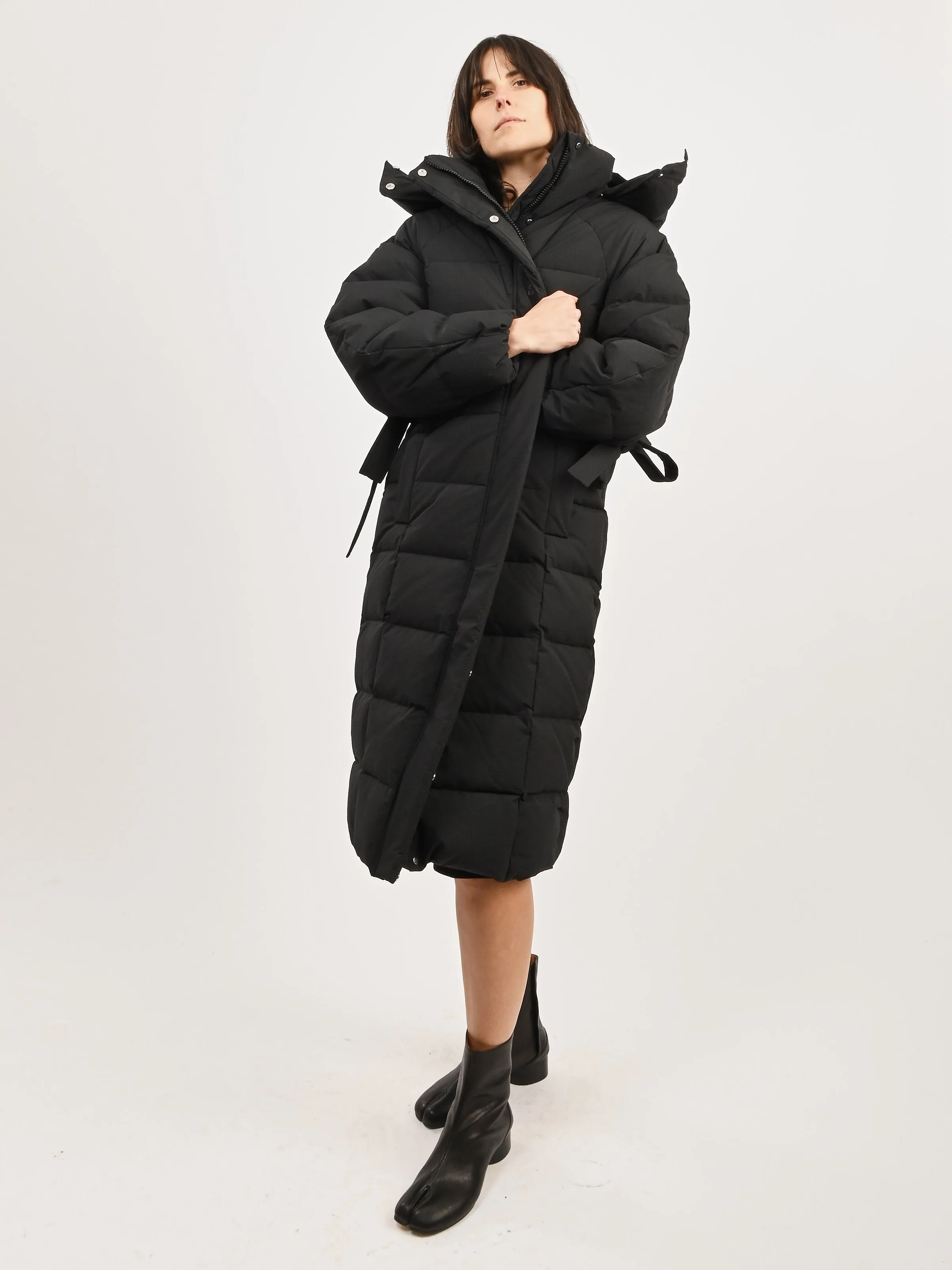 Black Tech Seersucker Puffer Coat