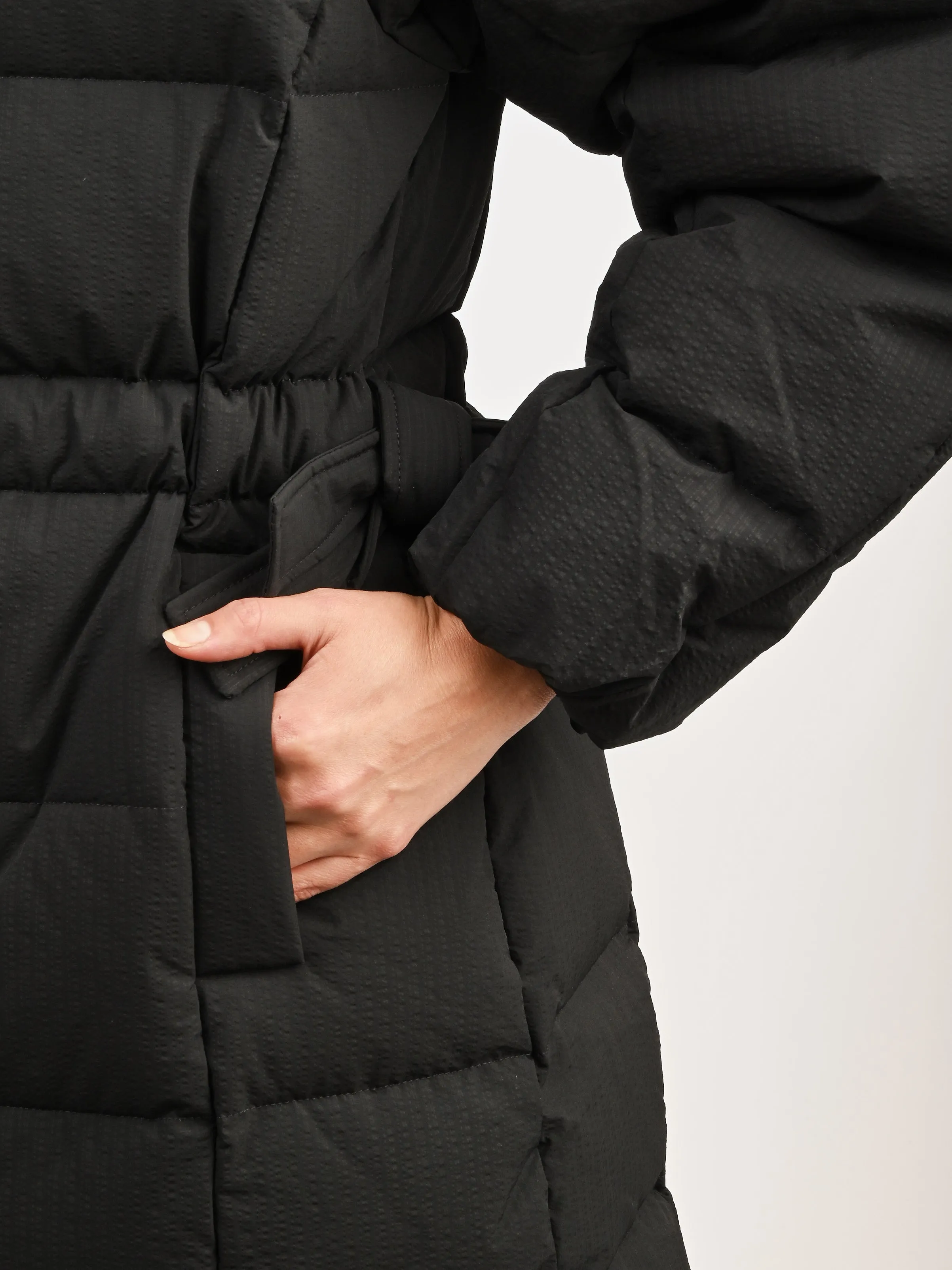 Black Tech Seersucker Puffer Coat