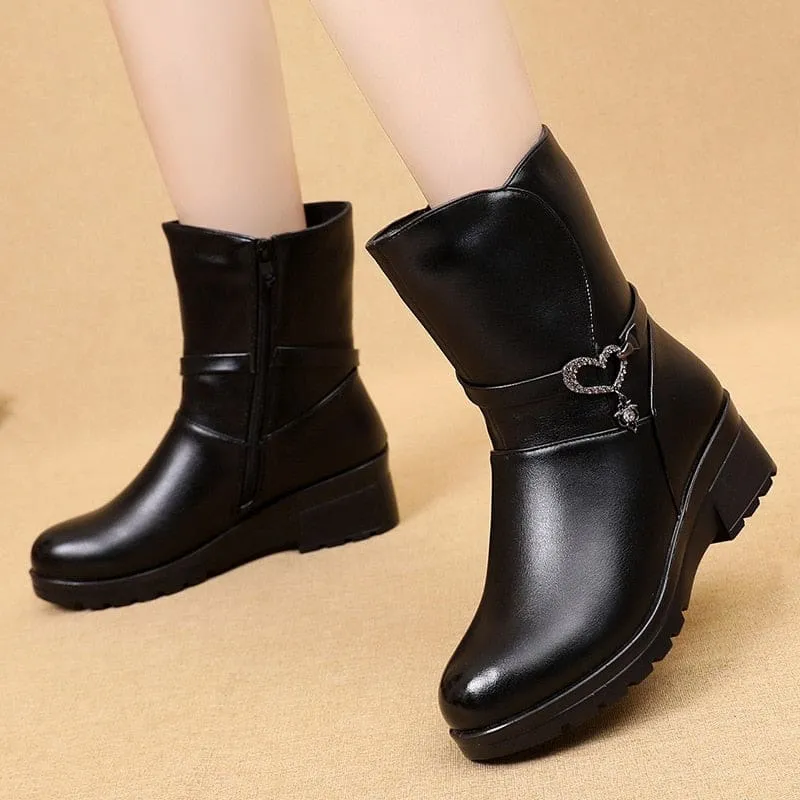 Casual Round Toe Zipper Mid Calf Plush Warm Women Shoes