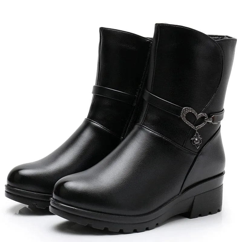 Casual Round Toe Zipper Mid Calf Plush Warm Women Shoes