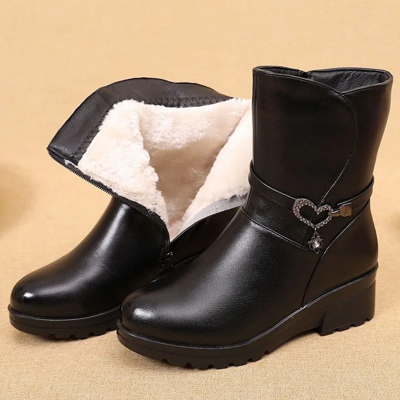 Casual Round Toe Zipper Mid Calf Plush Warm Women Shoes