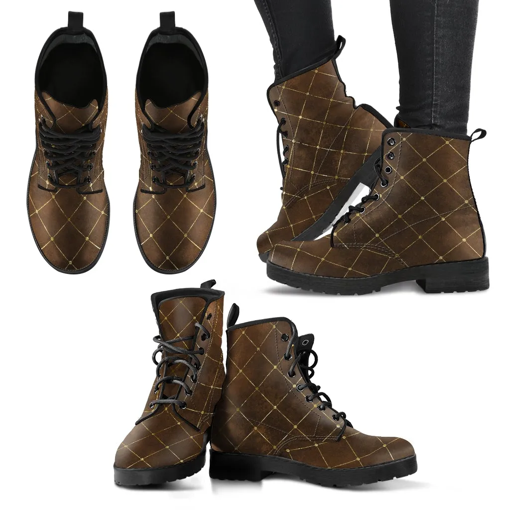 Combat Boots-Rugged Look Distressed Classic Pattern, Custom Shoes, Hippie Boots, Lace Up Boots, 90s Boots,  Brown Lace Up Boots