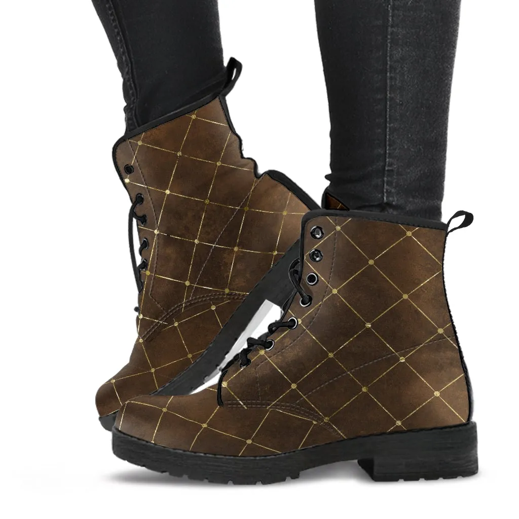Combat Boots-Rugged Look Distressed Classic Pattern, Custom Shoes, Hippie Boots, Lace Up Boots, 90s Boots,  Brown Lace Up Boots