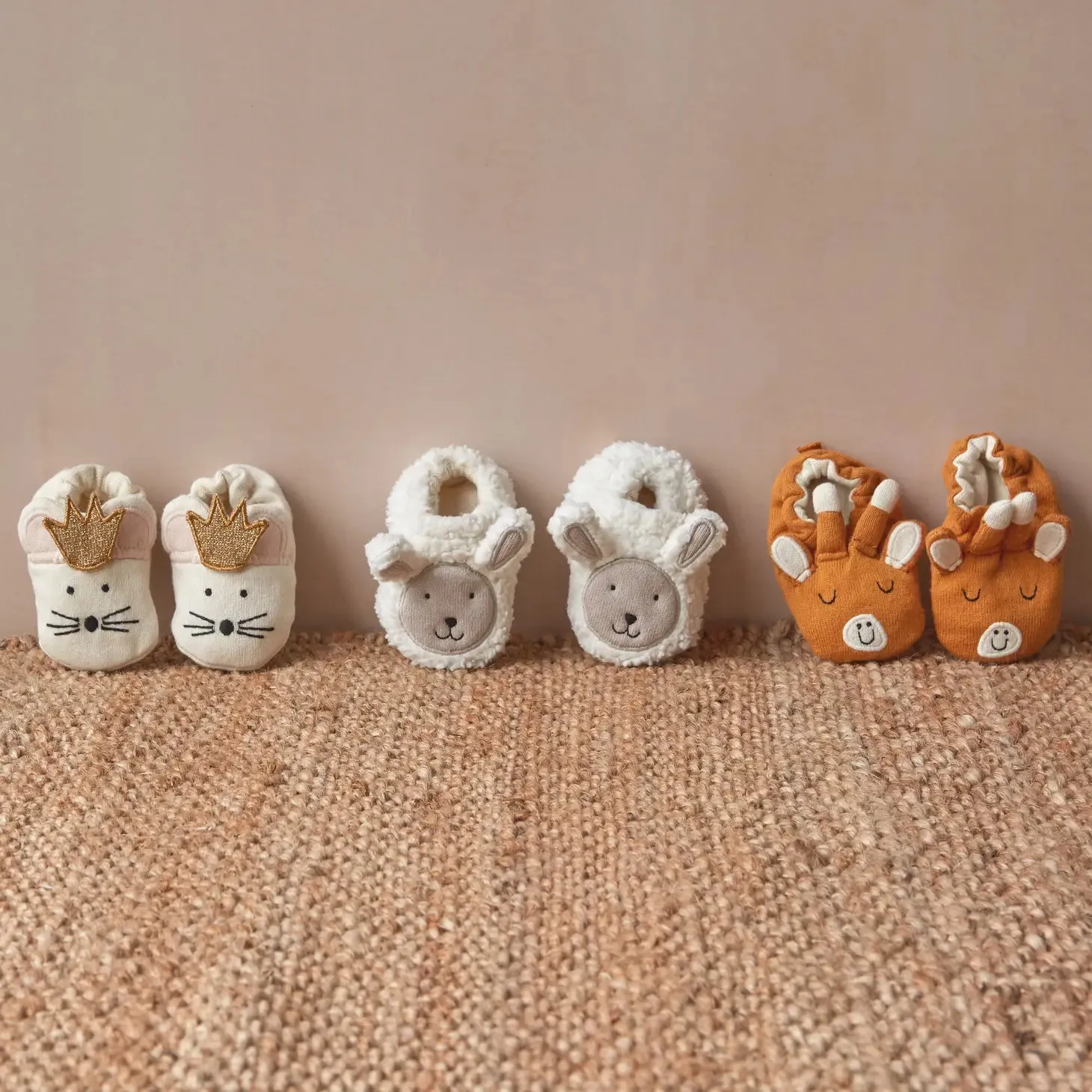 Cotton Knit Baby Booties - Sheep