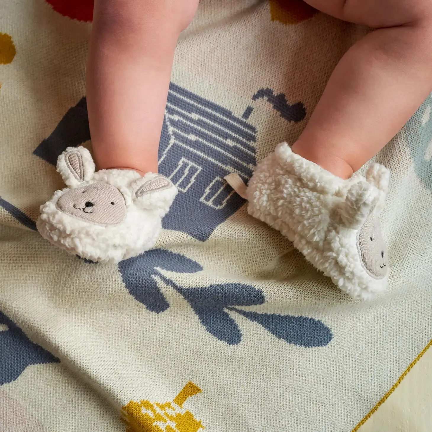 Cotton Knit Baby Booties - Sheep