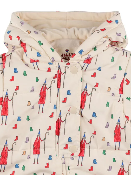 Jellymallow   Printed tech puffer snow romper 