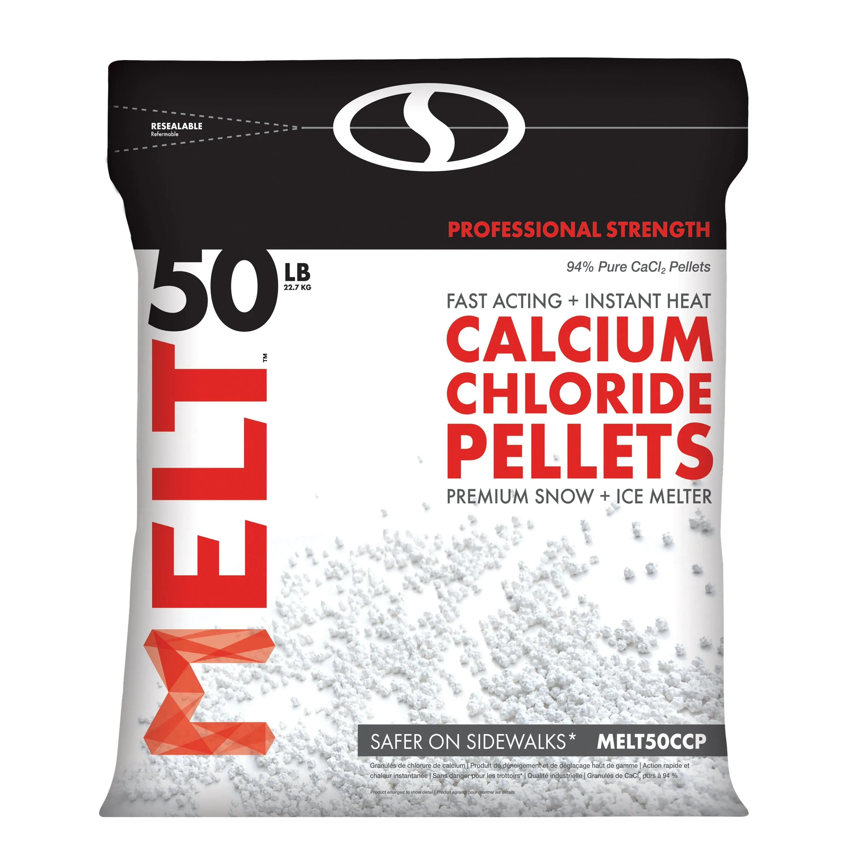 MELT 50 Lb. Resealable Bag Calcium Chloride Pellets Professional Strength Ice Melter