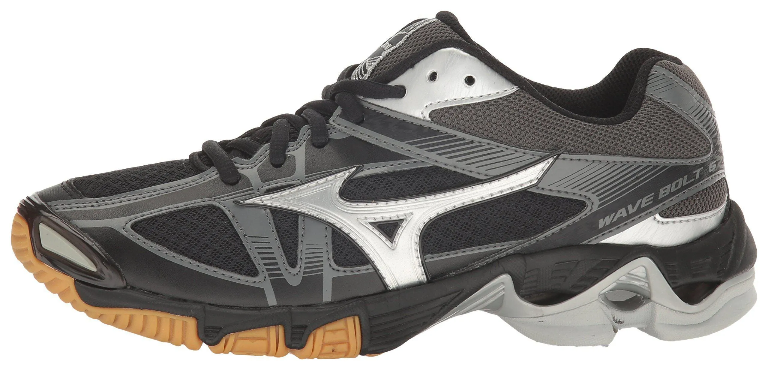 Mizuno Wave Bolt 6 Womens Volleyball Shoes, Black/Silver, 8 B US