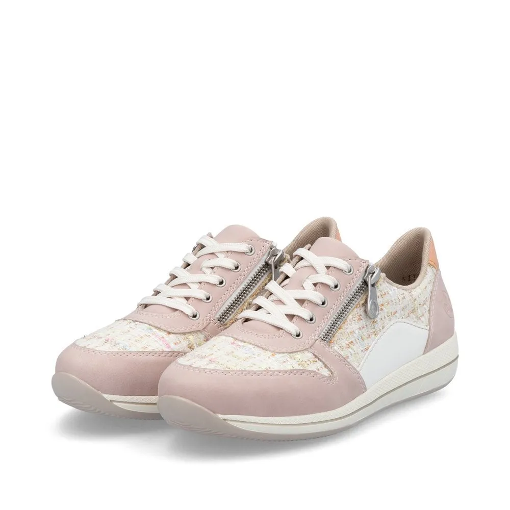 Rieker N1100-31 Ladies Lace Up Summer Shoe Off white/Apricot/Multi