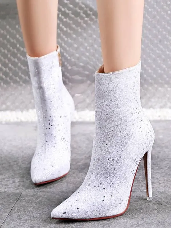 Sequin Fabric Stiletto&Ankle Boots