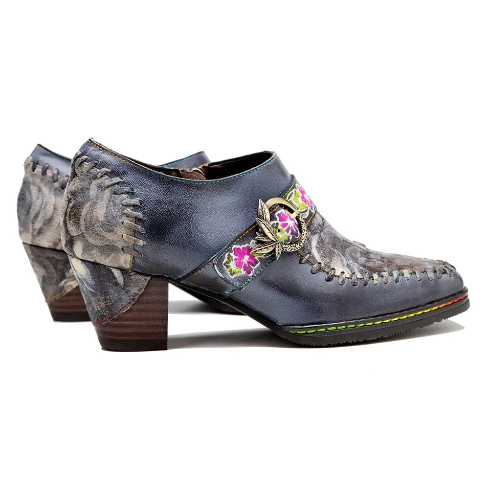 Square Toe Hand-painted Leather Pumps