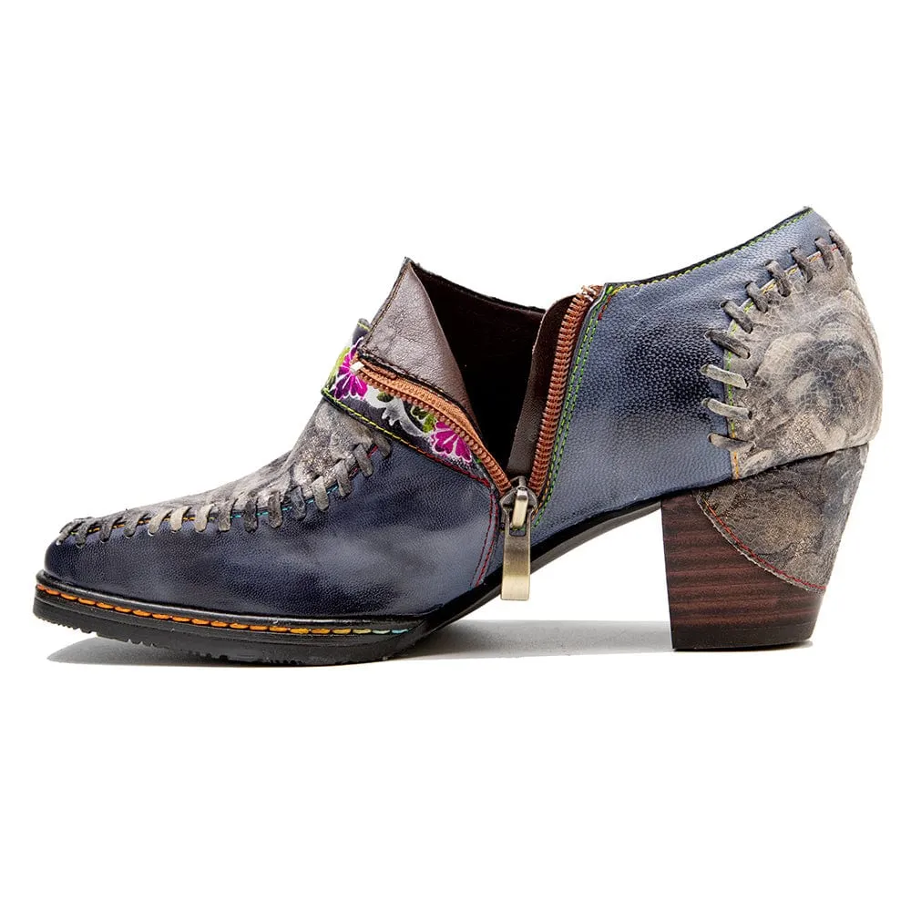 Square Toe Hand-painted Leather Pumps