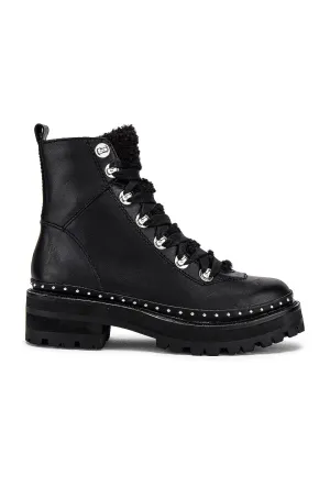 Steve Madden Rainier Silver hardware Lace-up front Ankle Fashion Boots Black Leather