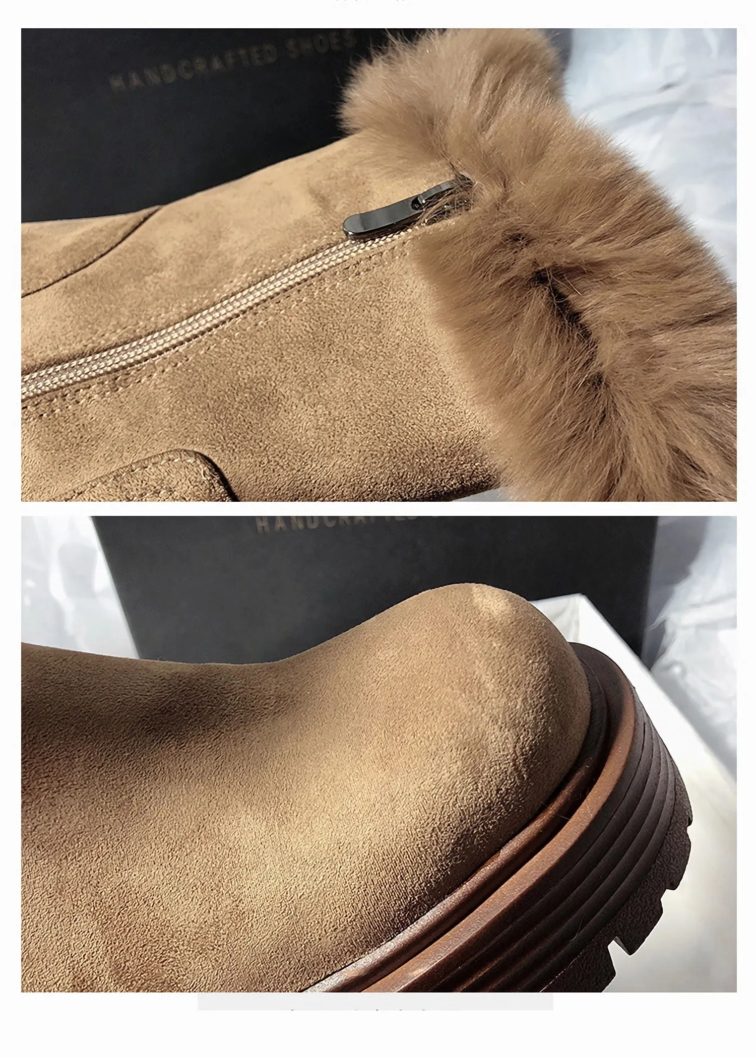 Suede Leather Fluffy Rabbit Fur Lined Booties