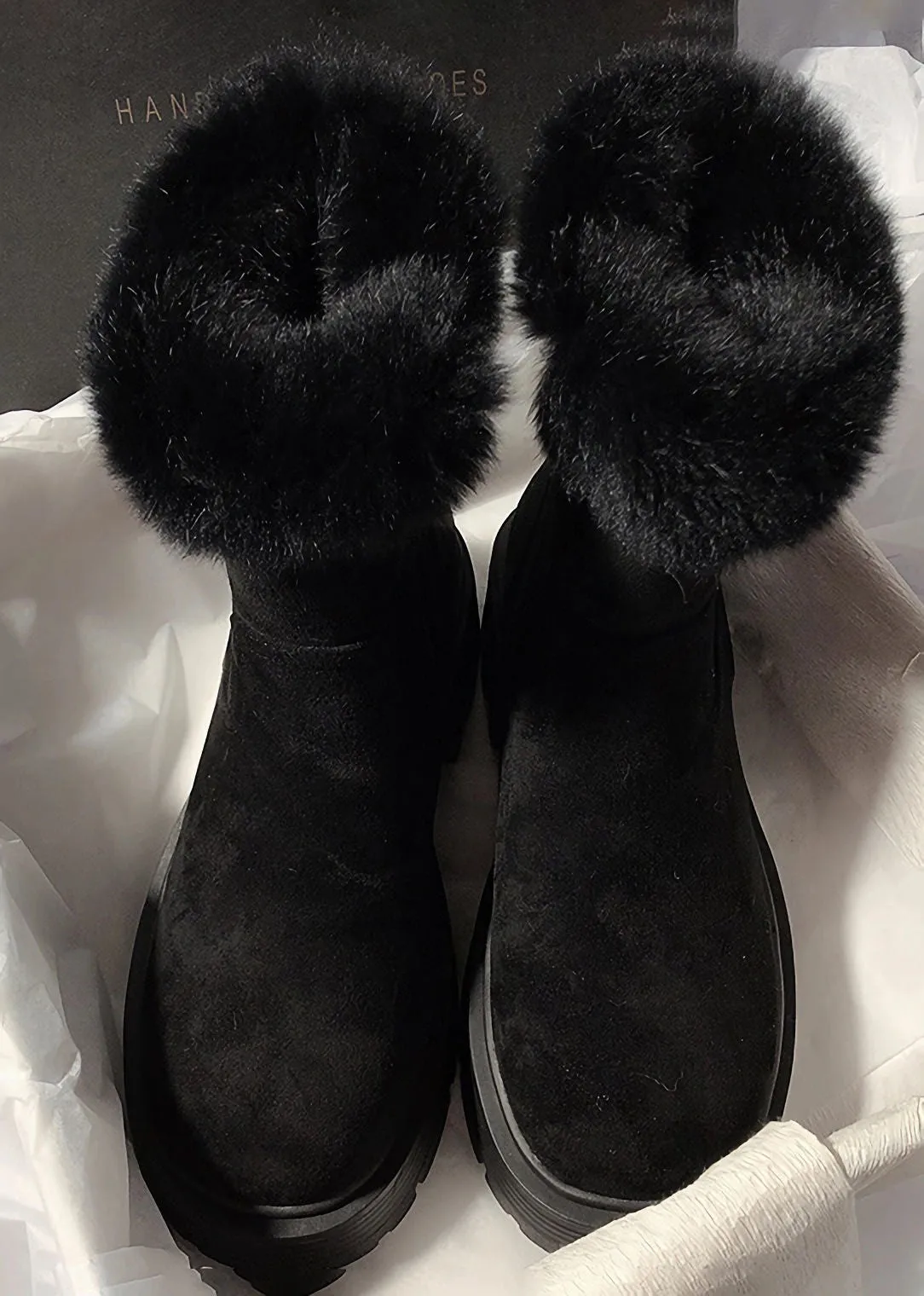 Suede Leather Fluffy Rabbit Fur Lined Booties