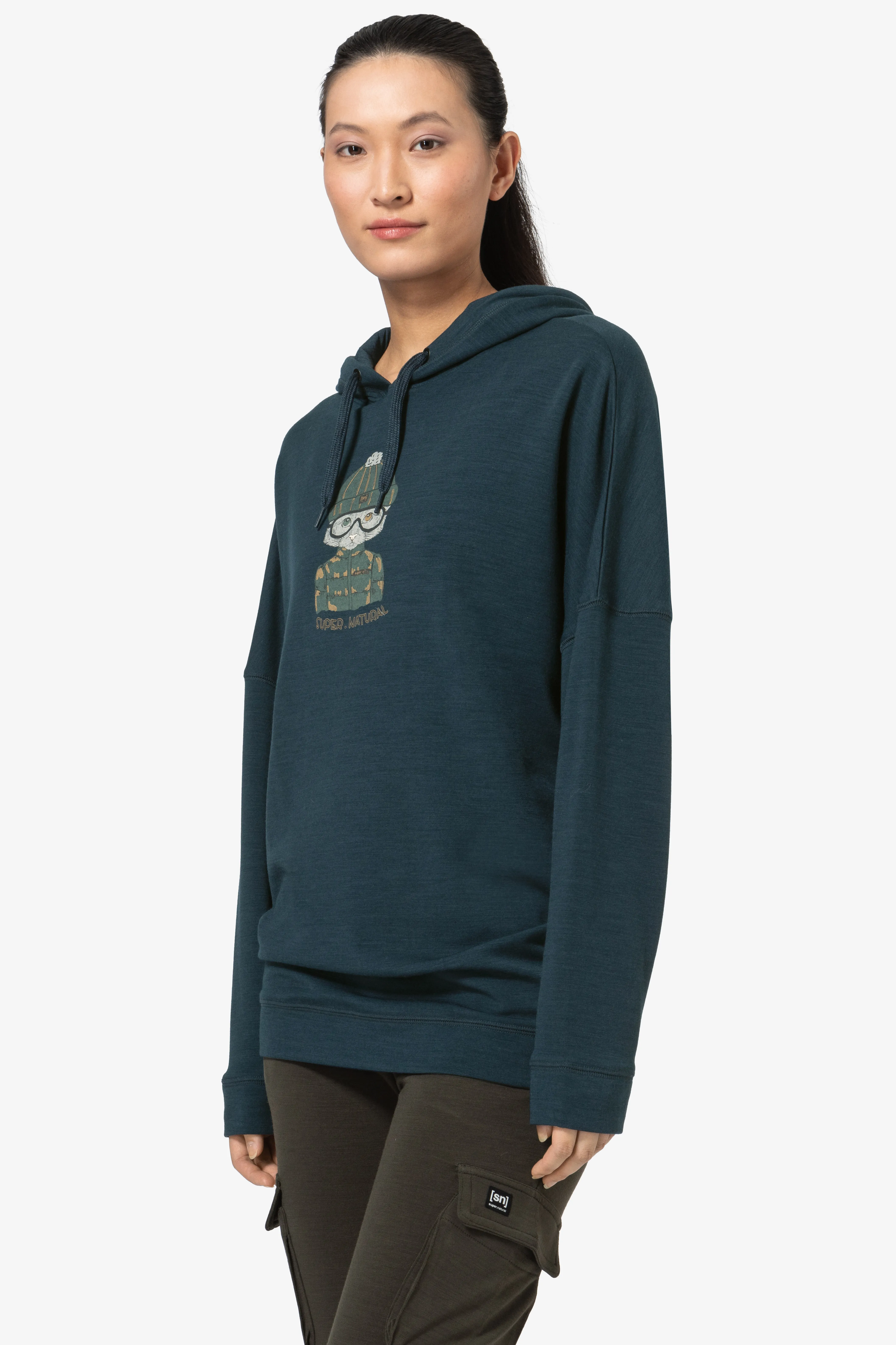 super.natural Women&#x27;s Snow Cat Hoodie Blueberry/Various | Buy super.natural Women&#x27;s Snow Cat Hoodie Blueberry/Various here | Outnorth