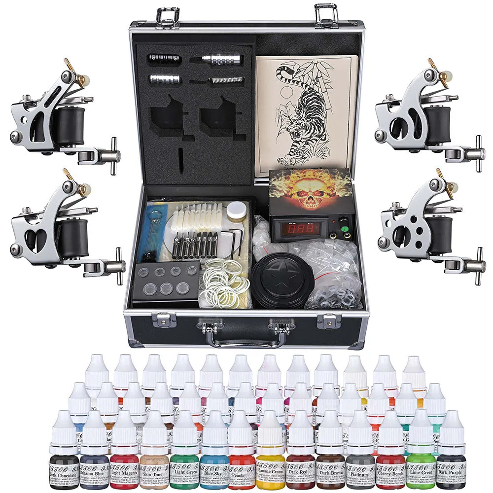 TheLAShop Tattoo Kit 4 Machine LCD Power Supply 40 Ink w/ Case