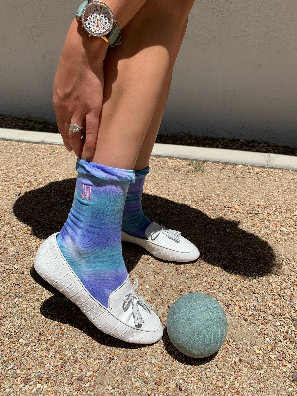 Tie Dye Sock & Scrunchie Set - Aqua Purple