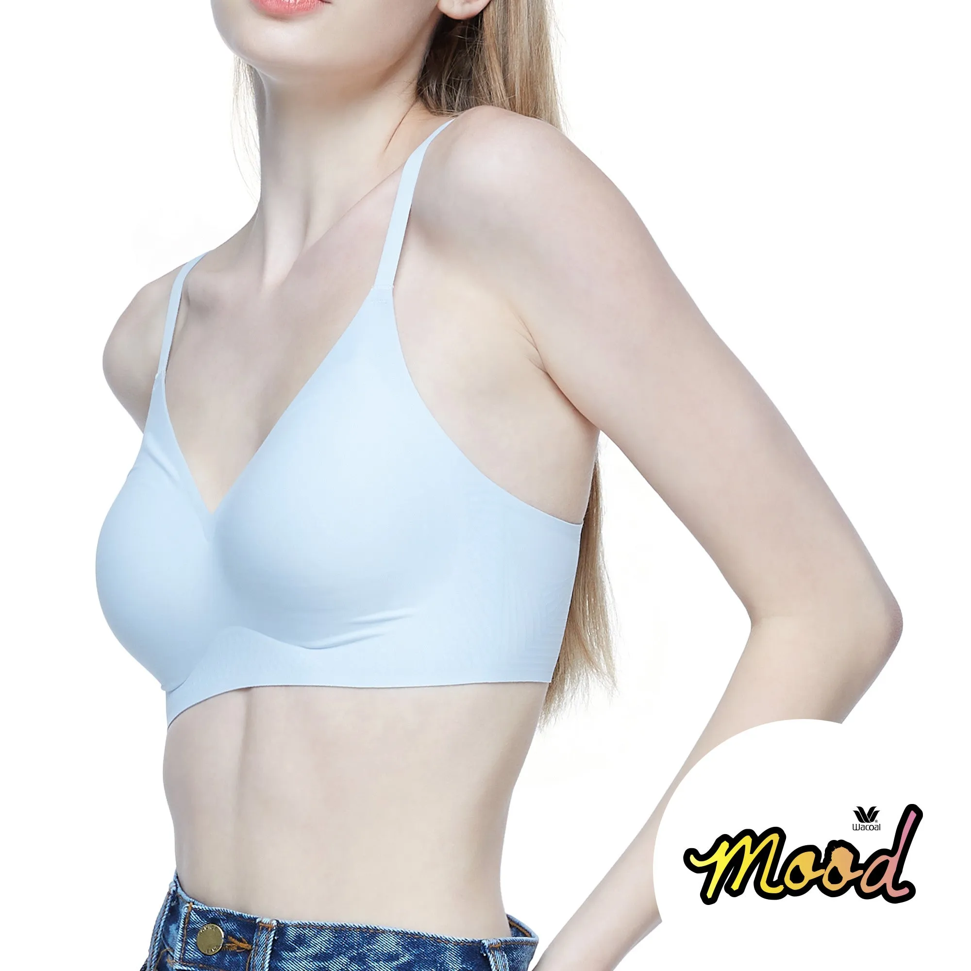 Wacoal Mood Smooth Bra ชุดชั้นในวัยรุ่น บราไร้โครง รุ่น MM1F08 สีฟ้า (SX)