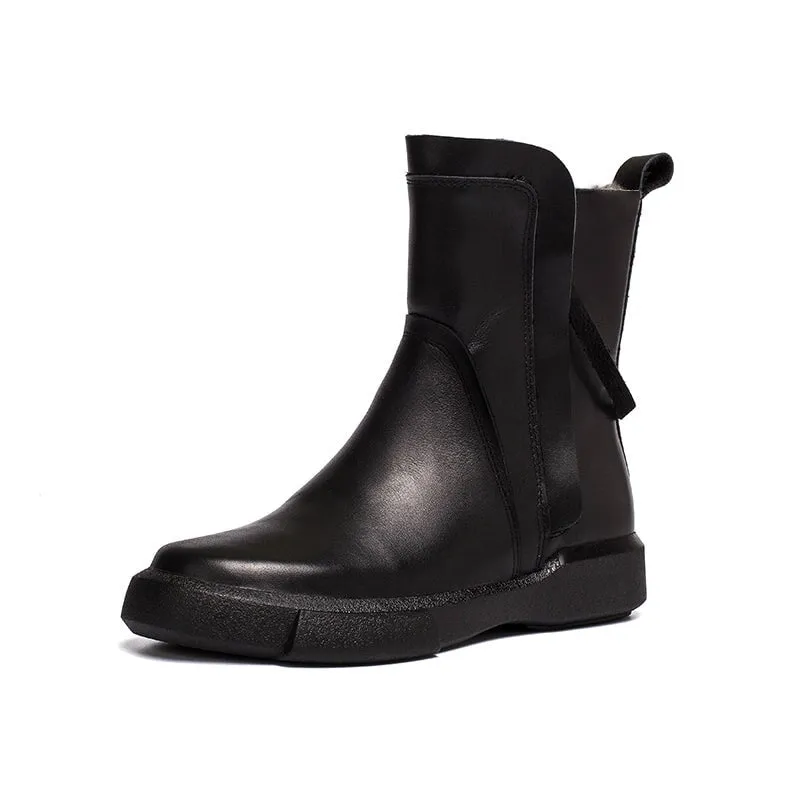 Waxing Leather Chelsea Boots Handmade British Boots Double Zip Fleece Lined Snow Boots