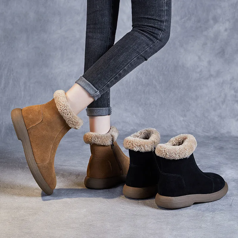 Women Minimalist Suede Flat Ankle Snow Boots