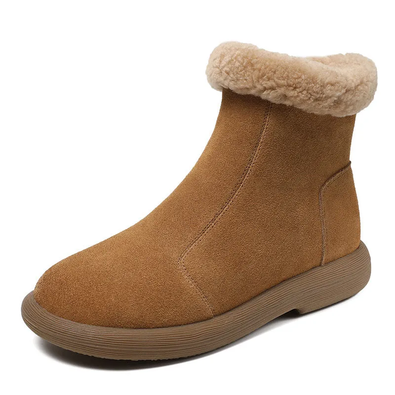 Women Minimalist Suede Flat Ankle Snow Boots