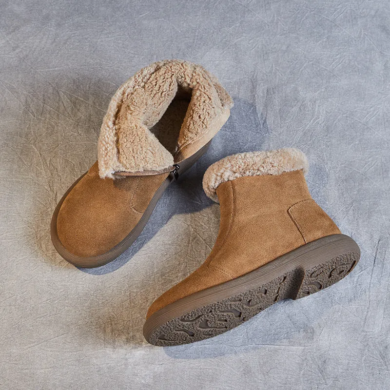 Women Minimalist Suede Flat Ankle Snow Boots