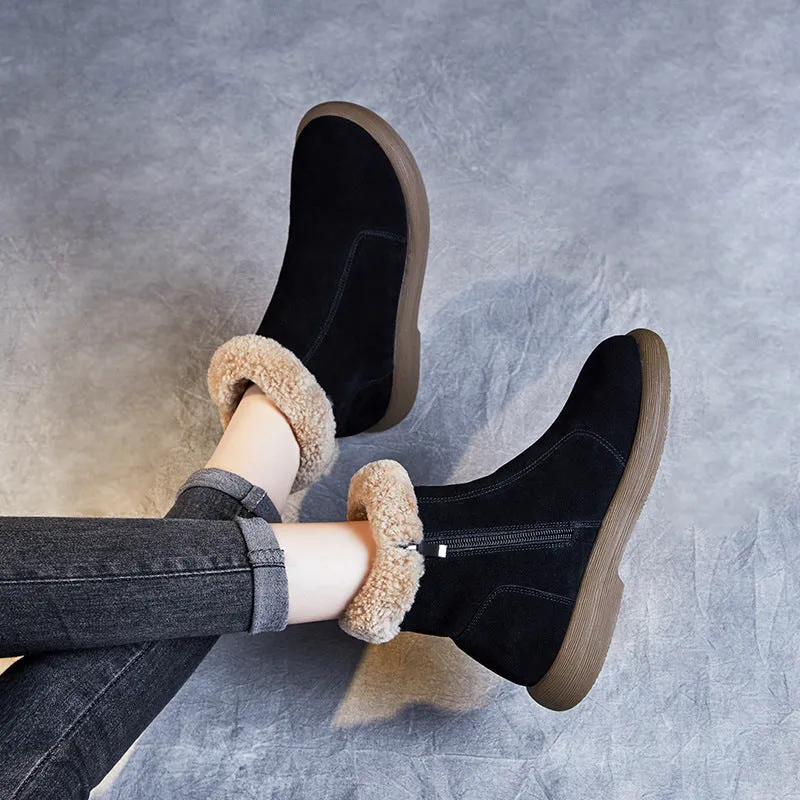 Women Minimalist Suede Flat Ankle Snow Boots