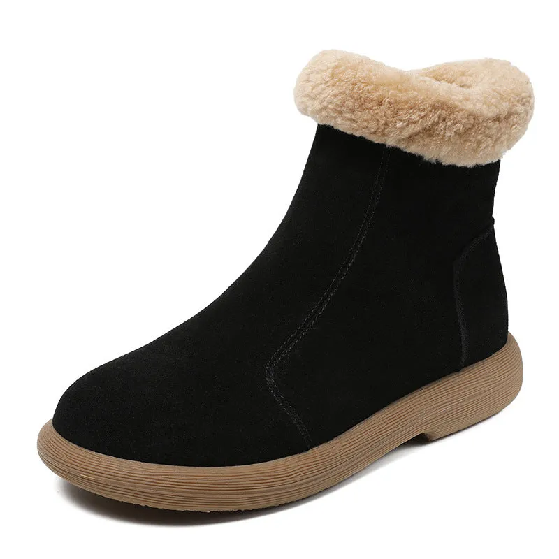 Women Minimalist Suede Flat Ankle Snow Boots
