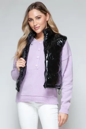 Women's Black Shiny Puffer Vest