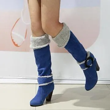 Women's suede fold down cuff knee high boots