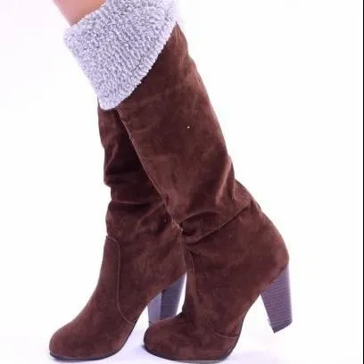 Women's suede fold down cuff knee high boots