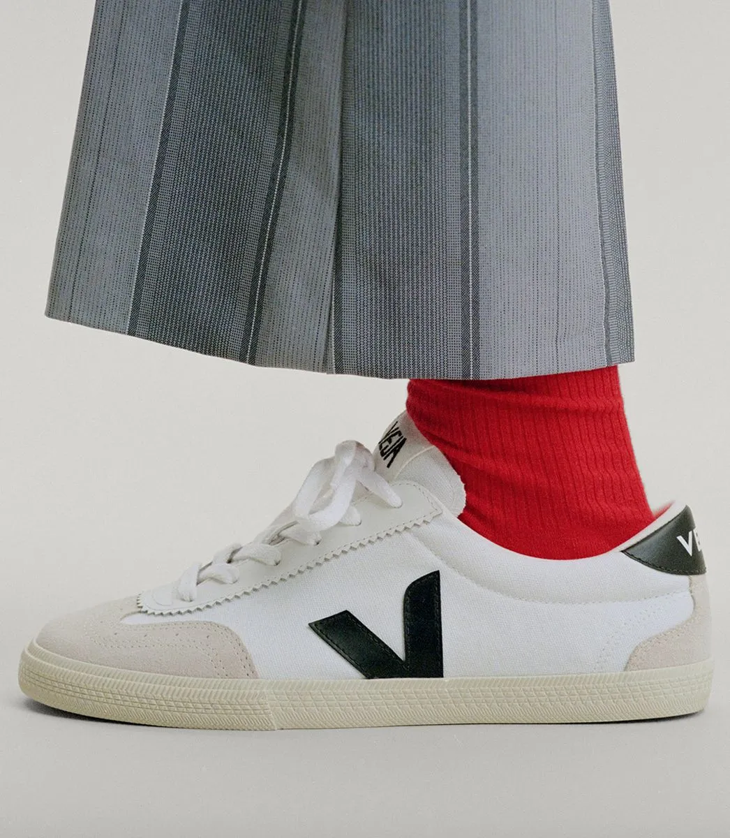 Women's Volley Canvas Sneaker in White / Black