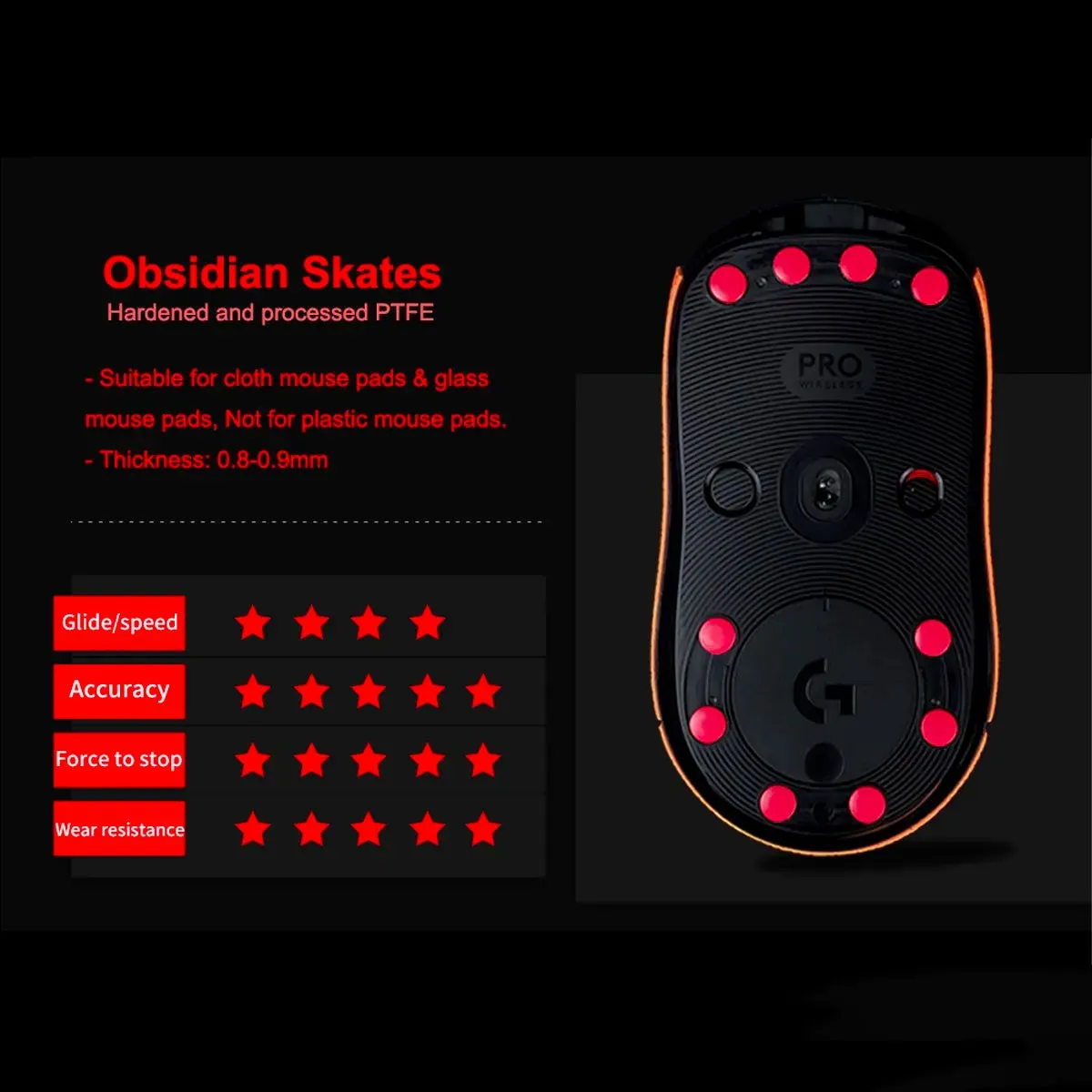X-raypads Obsidian Mouse Skates Universal Dots