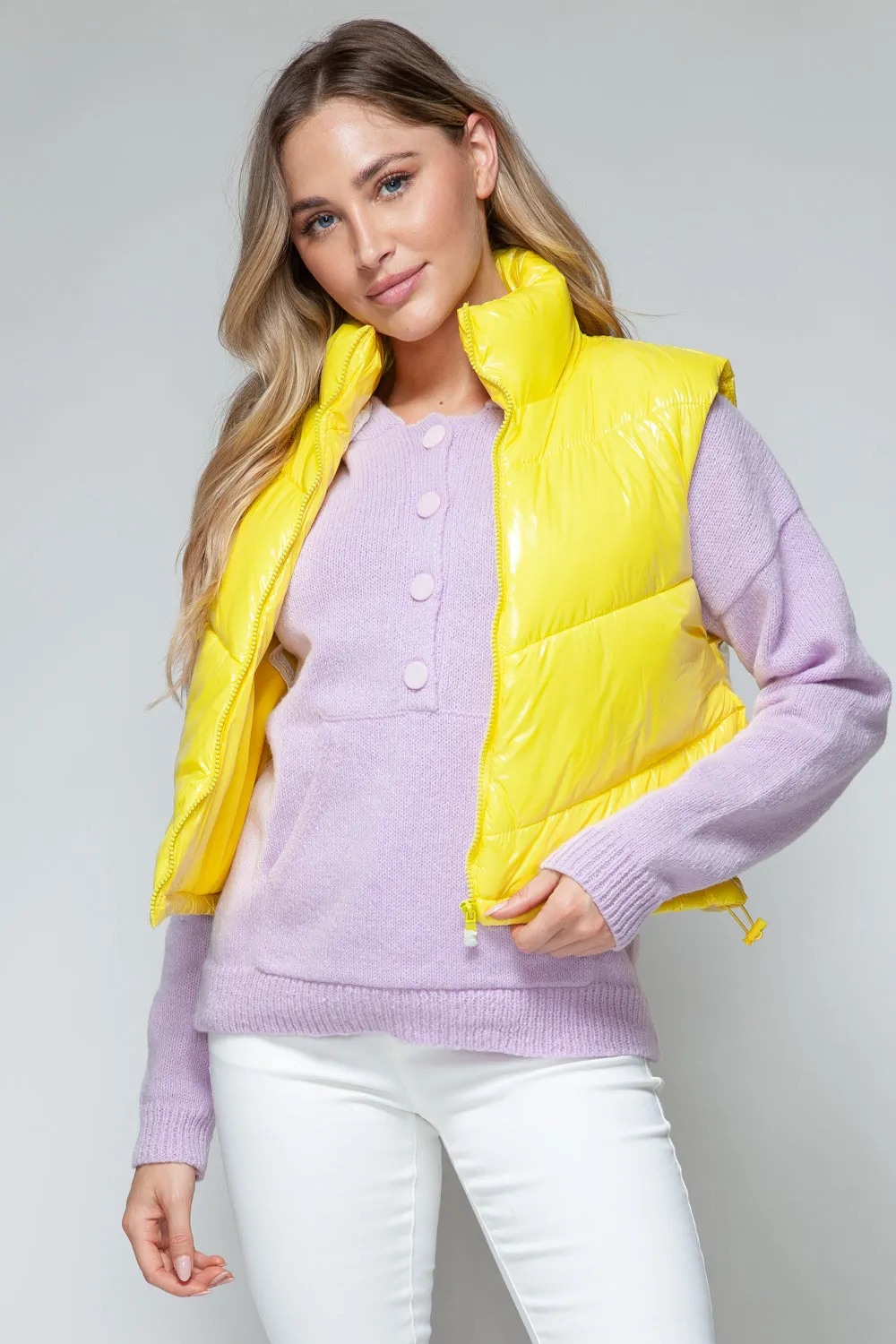 Yellow Shiny Puffer Vest